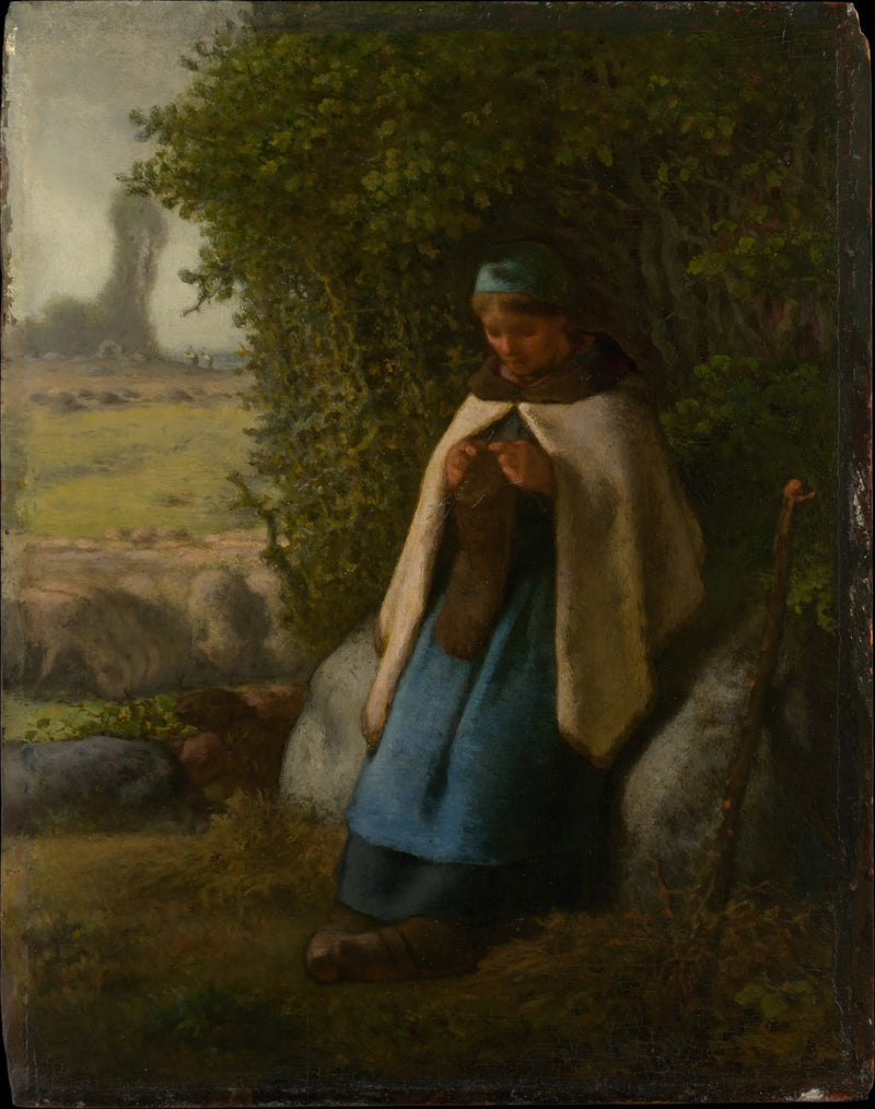 Bergère sentada sobre uma rocha - Jean-François Millet