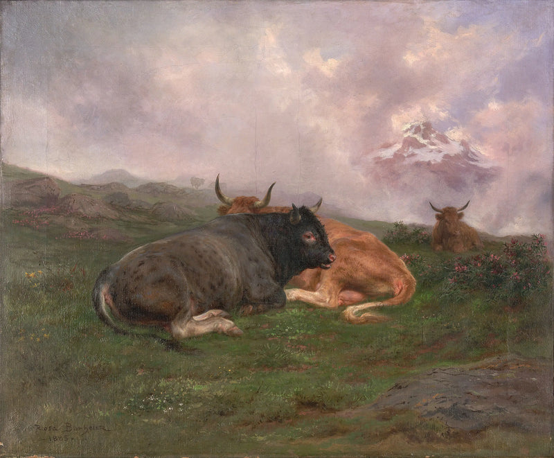 Gado descansando em uma colina nos Alpes - Rosa Bonheur