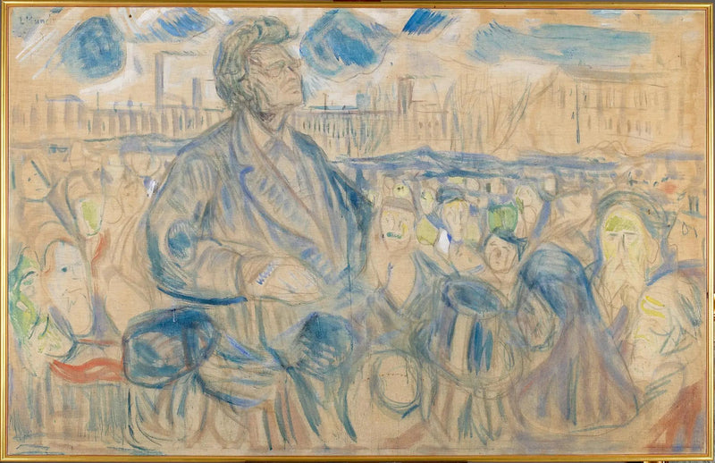 Bjørnstjerne Bjørnson se dirigindo ao povo - Edvard Munch