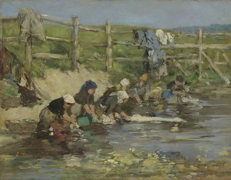 Lavadeiras à beira de um riacho - Eugène Boudin