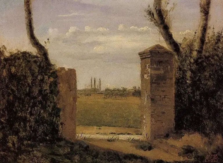 Bois-Guillaume, perto de Rouen, porta ladeada por dois pilares - Jean-Baptiste Camille Corot