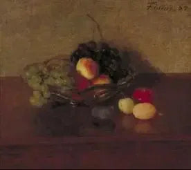 Bola de vidro com uvas brancas e azuis, pêssegos e ameixas - Henri Fantin-Latour