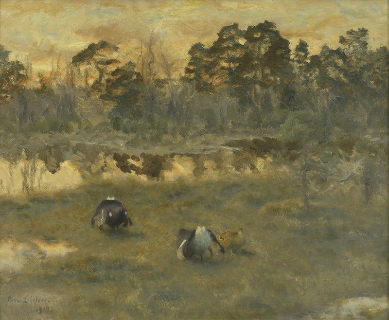 Bolderende korhanen met hen - Bruno Liljefors