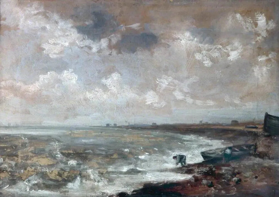 Costa com pescadores perto de um barco - John Constable