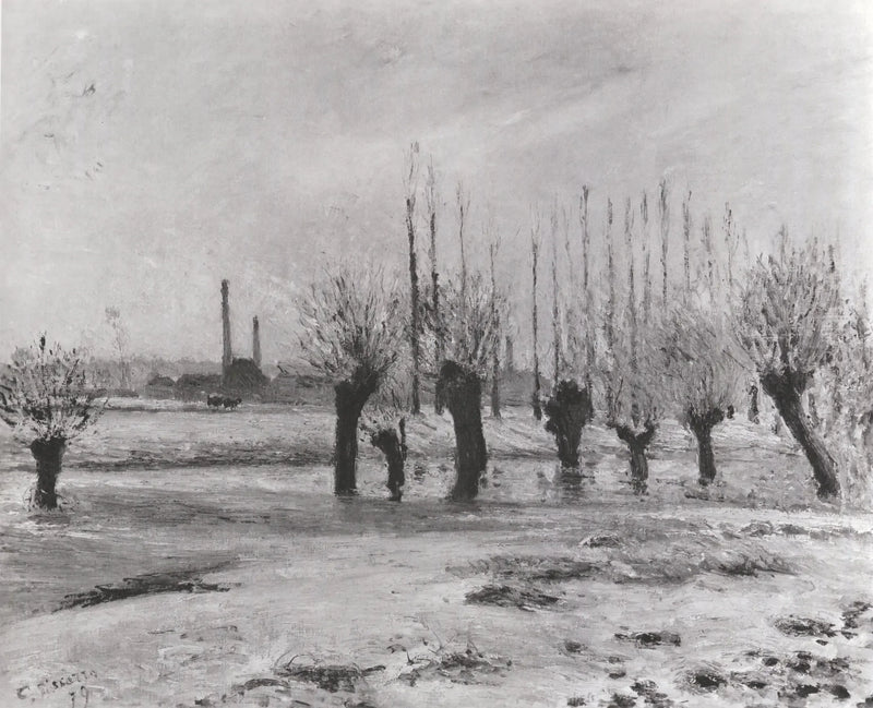 Bordas do Oise em Pontoise, efeito de neve - Camille Pissarro
