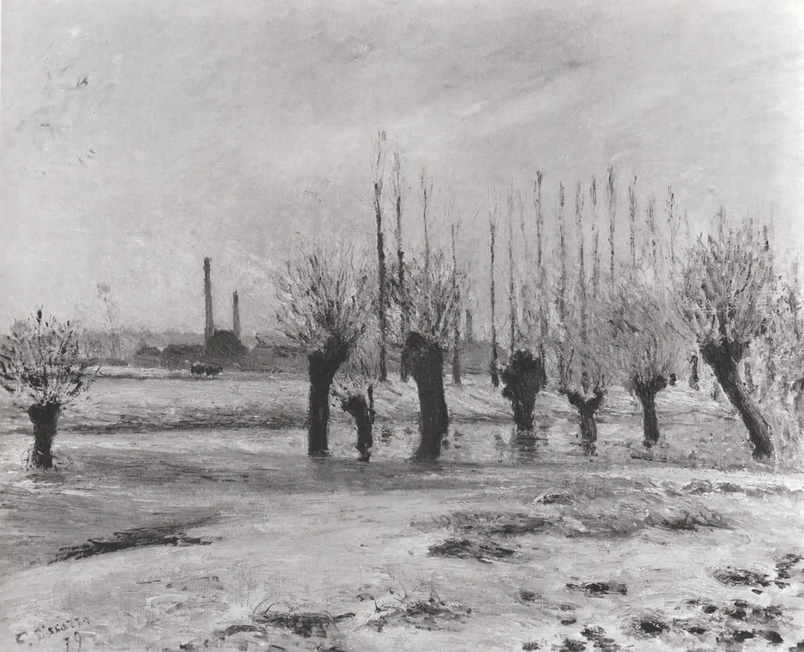 Bordas do Oise em Pontoise, efeito de neve - Camille Pissarro