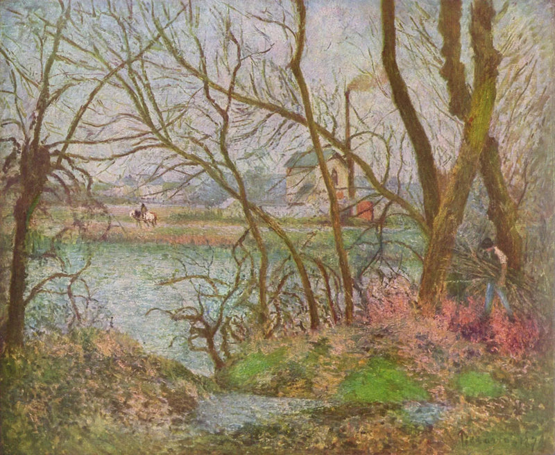 Margens do Oise, perto de Pontoise, tempo cinza - Camille Pissarro