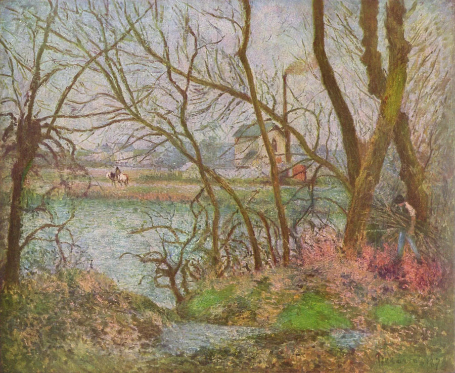 Margens do Oise, perto de Pontoise, tempo cinza - Camille Pissarro