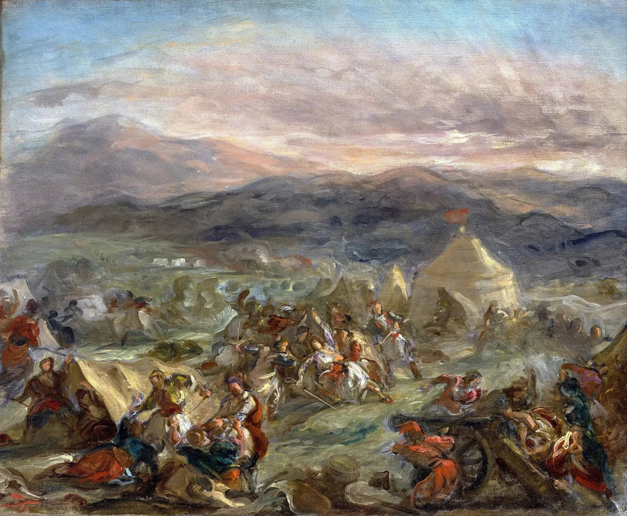 Botzaris surpreende o acampamento turco e cai mortalmente ferido - Eugène Delacroix