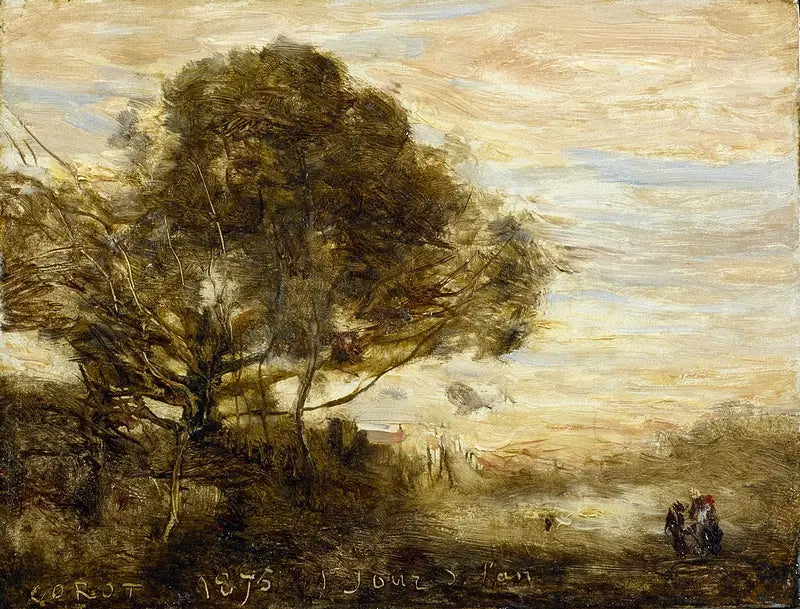 Ramificação de árvores à beira da água - Jean-Baptiste Camille Corot