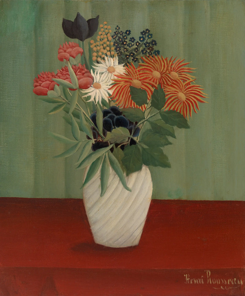 Buquê de flores com margaridas-reinas e tokyos - Henri Rousseau