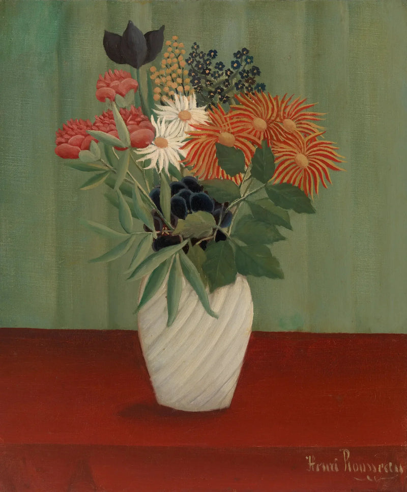 Buquê de flores com margaridas-reinas e tokyos - Henri Rousseau