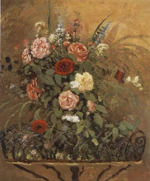 Buquê de flores com jardineira - Camille Pissarro