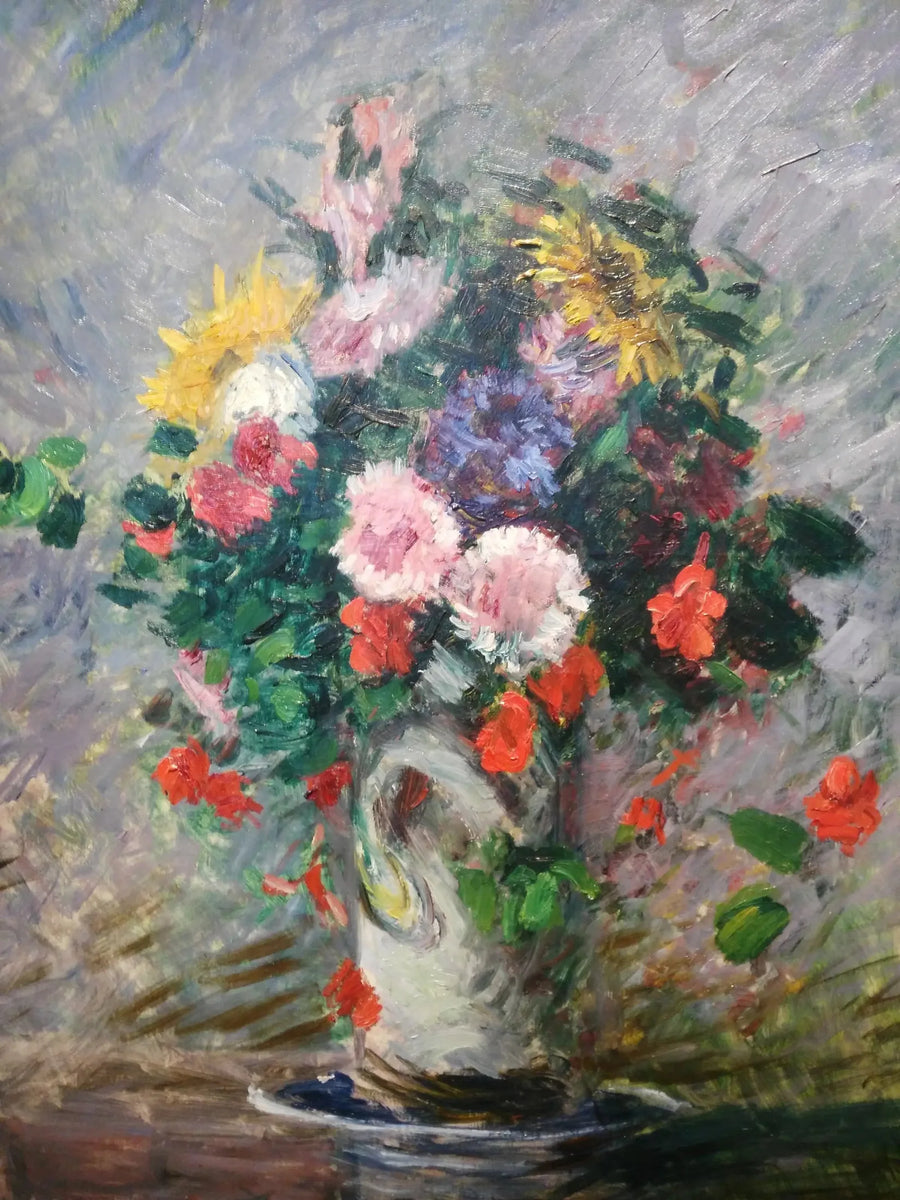 Bouquet de margaridas, capuchinhas e girassóis em um vaso - Gustave Caillebotte