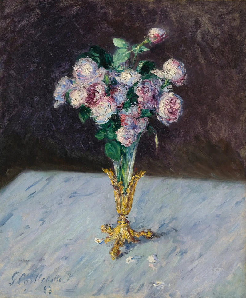Bouquet de rosas em um vaso de cristal - Gustave Caillebotte