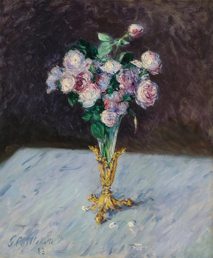 Bouquet de rosas em um vaso de cristal - Gustave Caillebotte