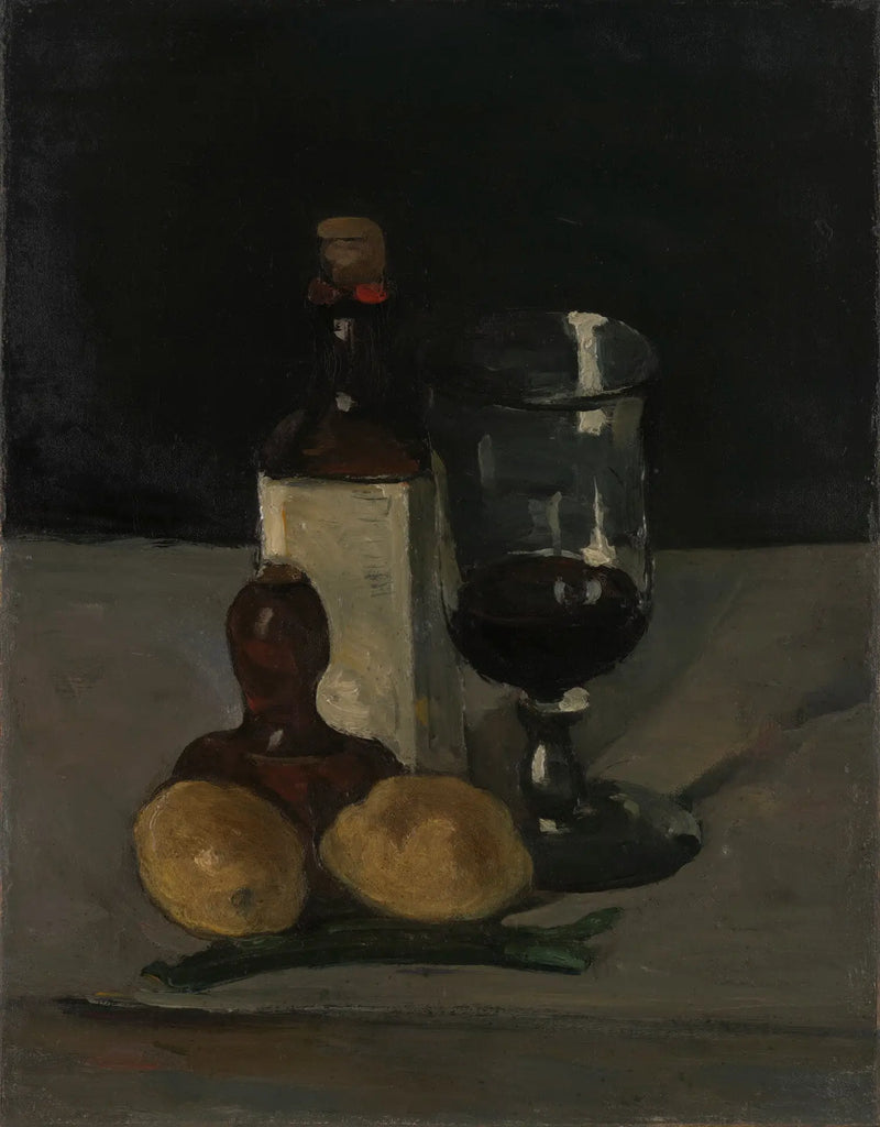 Garrafa, copo e limões - Paul Cézanne