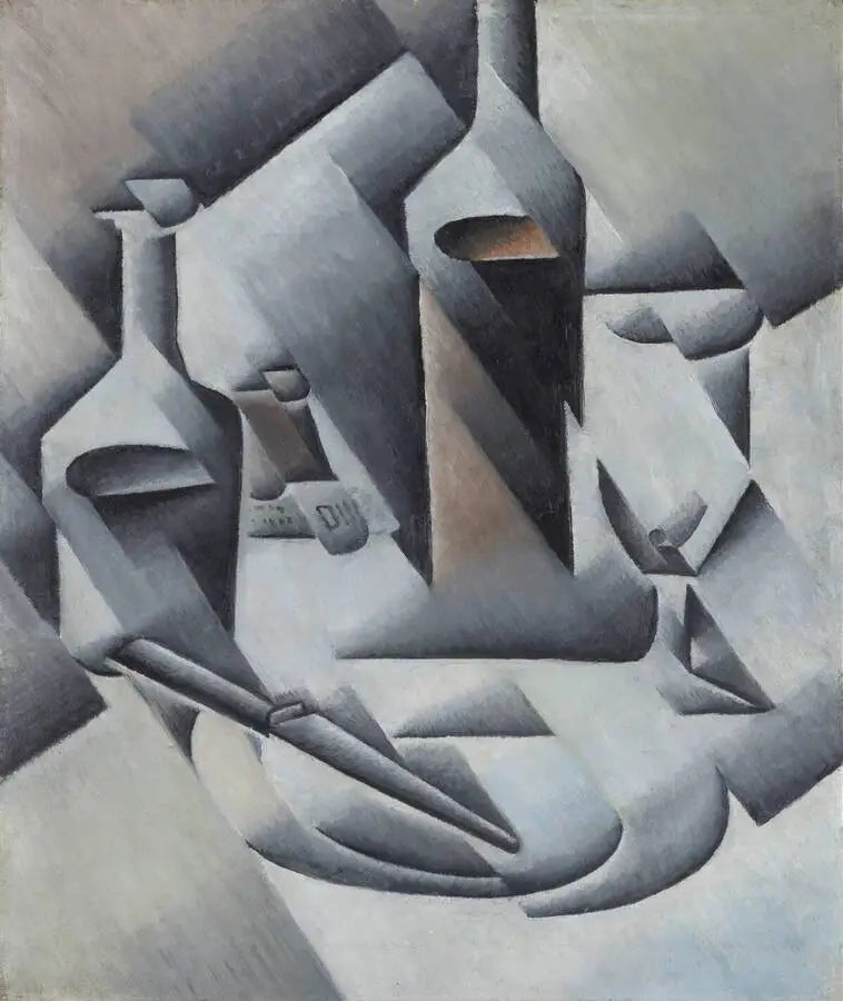 Garrafas e faca - Juan Gris