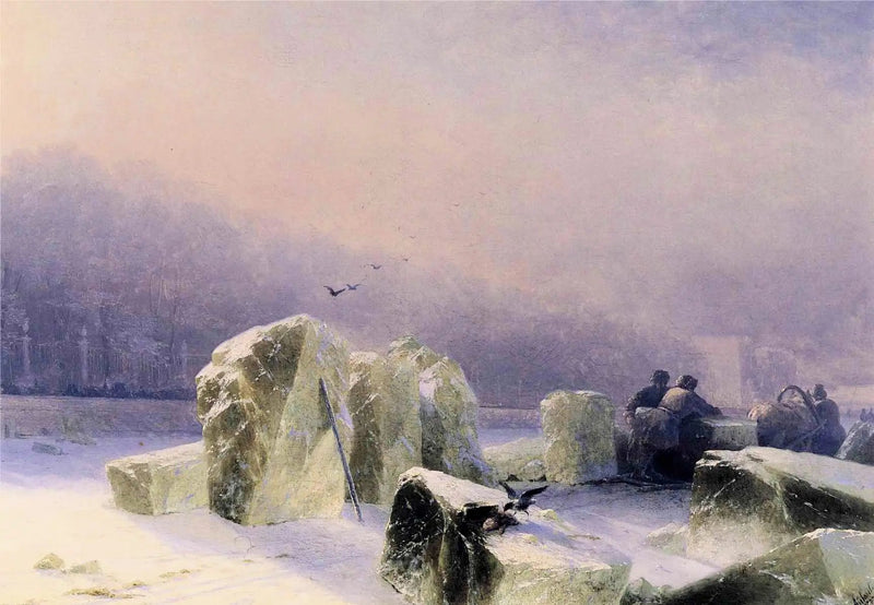 Quebra-gelo na Neva congelada em São Petersburgo - Ivan Aivazovsky