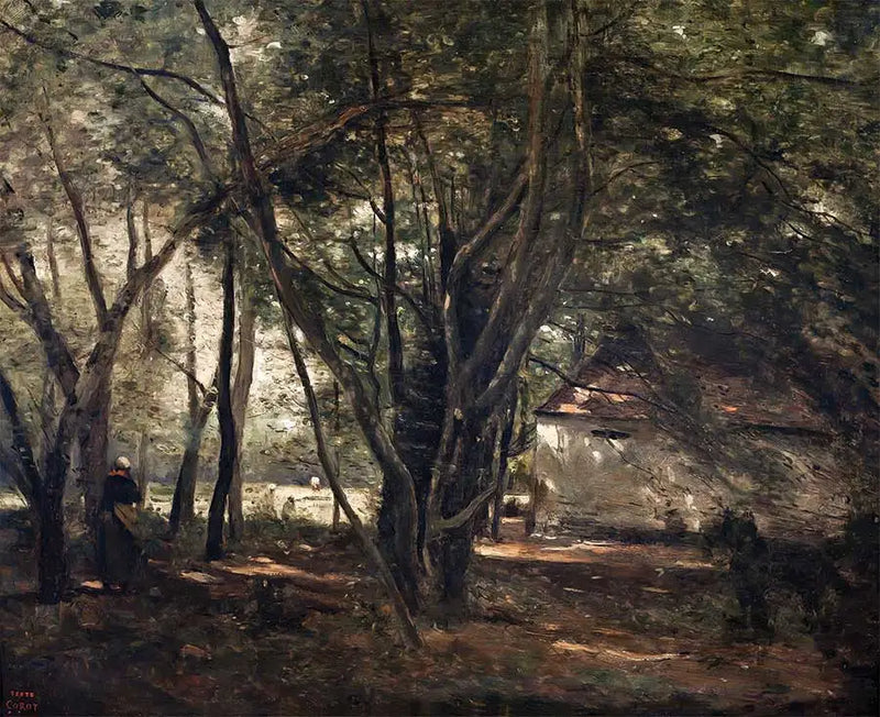 Brunoy, alameda verde perto da fazenda - Jean-Baptiste Camille Corot