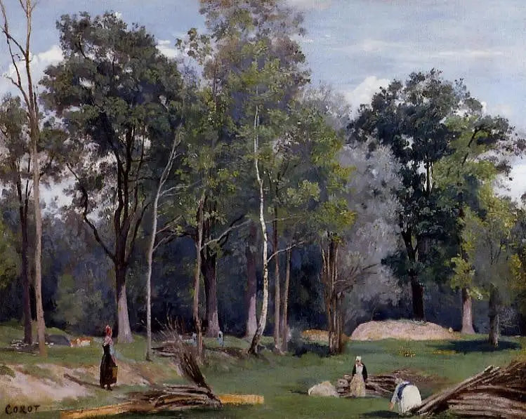 Lenhadoras em um prado à beira da floresta. Ville d'Avray - Jean-Baptiste Camille Corot