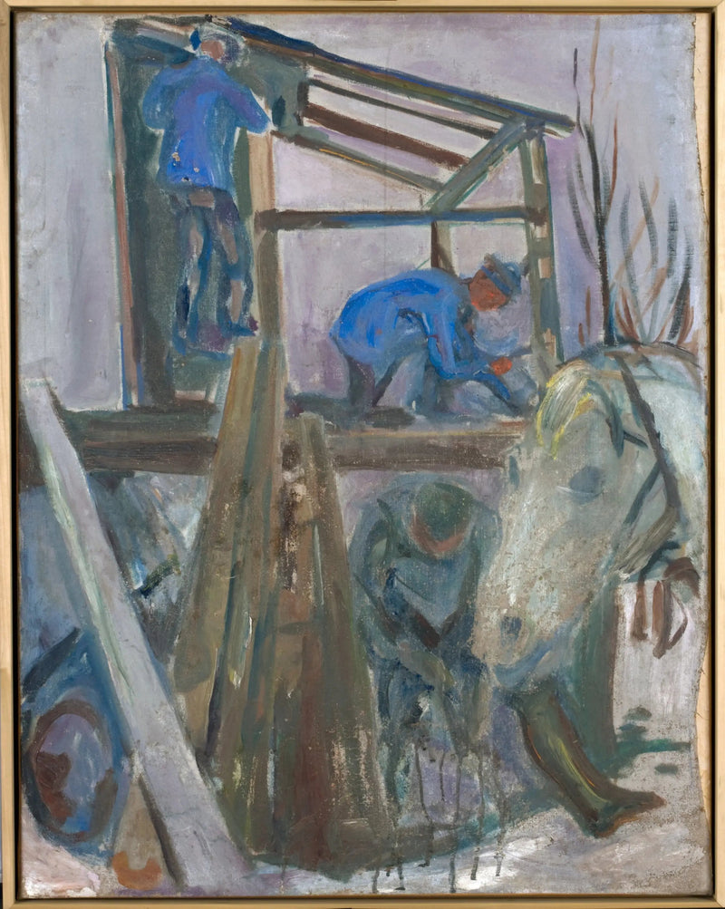 Lenhadores trabalhando no edifício do estúdio - Edvard Munch
