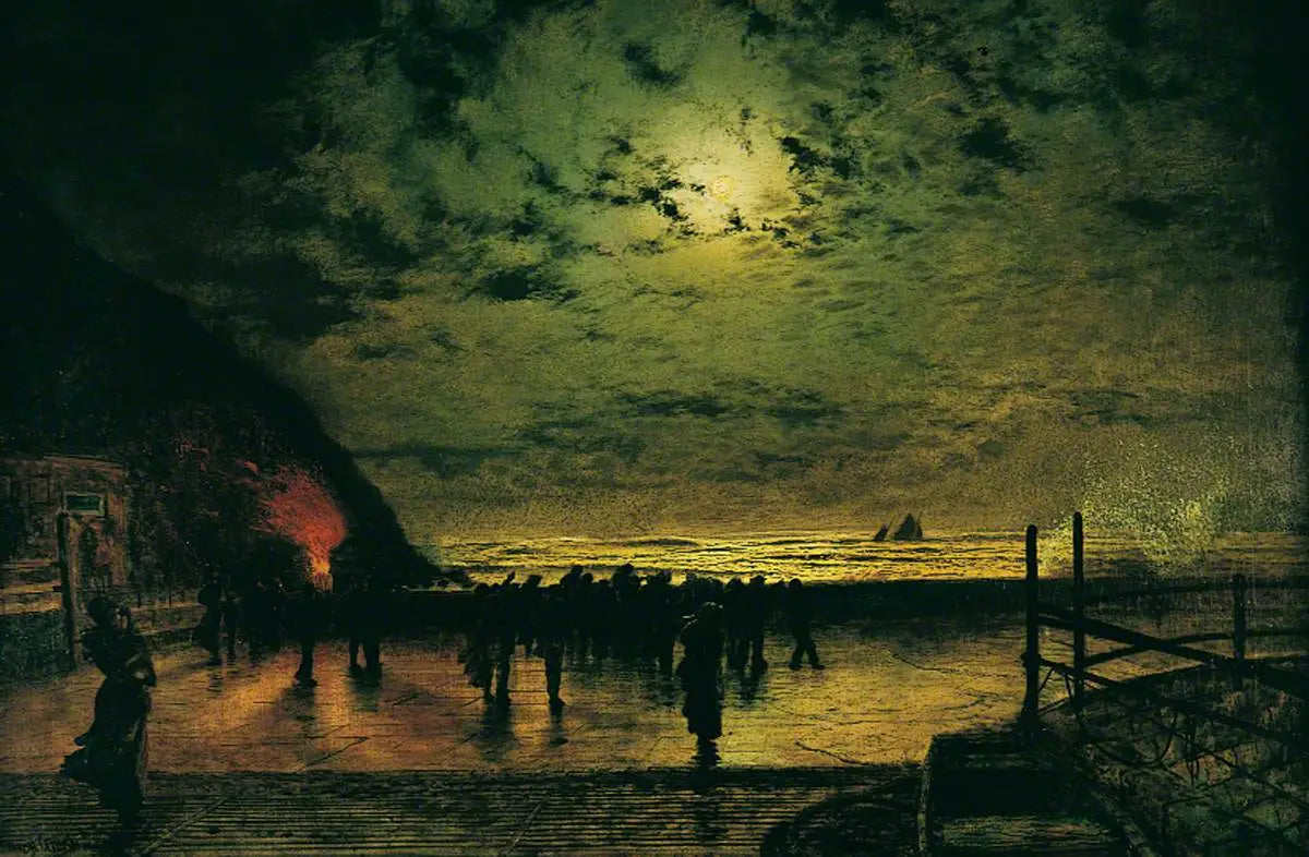 « Burning Off » un bateau de pêche à Scarborough - John Atkinson Grimshaw - Alpha Reproduction
