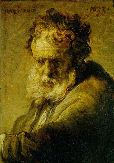 Reproduction du tableau « Buste d'un vieil homme barbu - Rembrandt » par Alpha Reproduction en peinture à l’huile