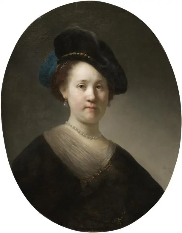 Busto de uma jovem mulher com um chapéu de penas - Rembrandt