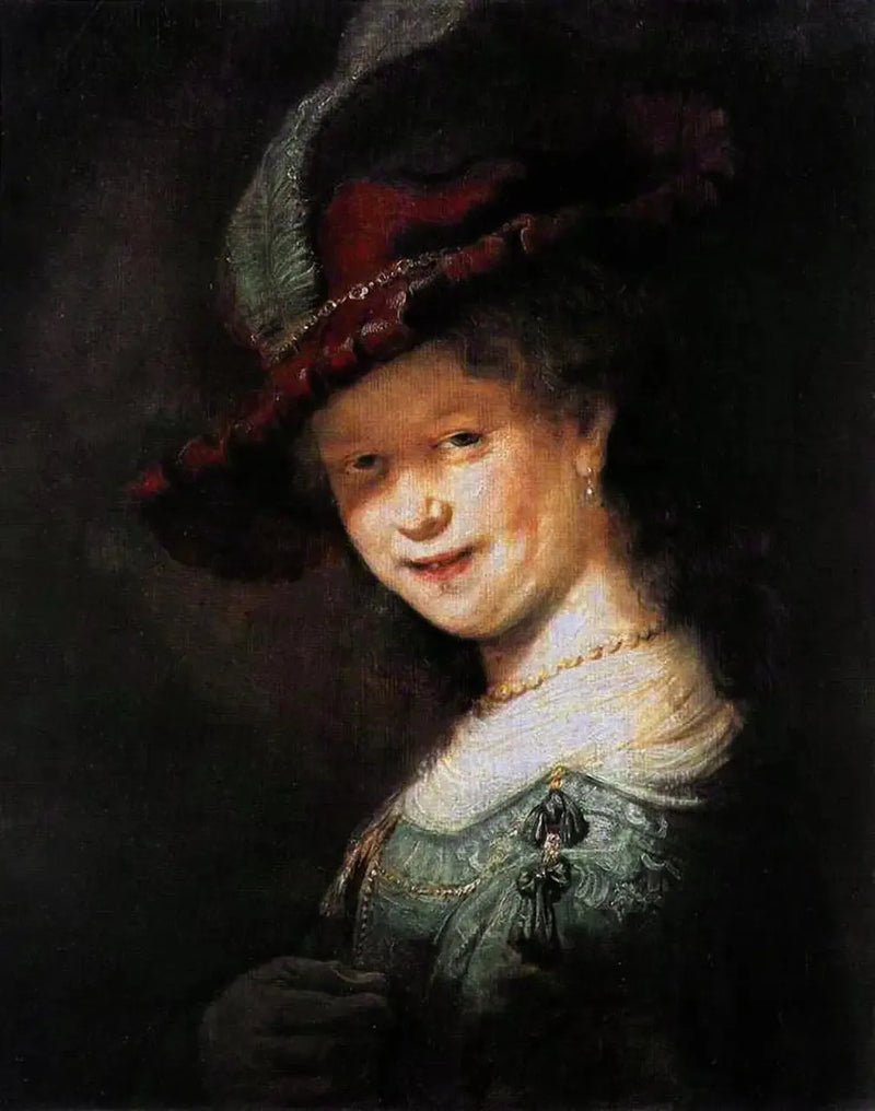Busto de uma jovem mulher sorridente, talvez Saskia van Uylenburgh - Rembrandt