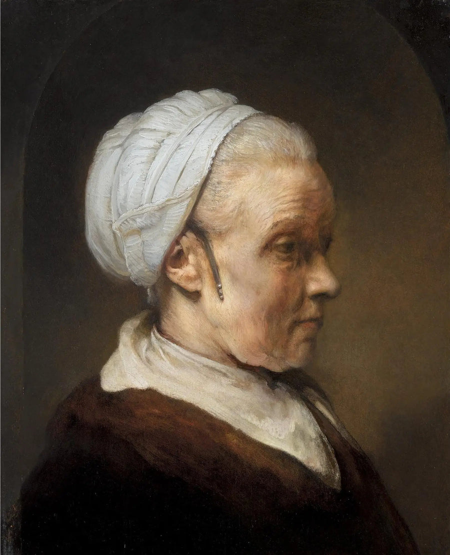 Busto de uma velha com touca branca - Rembrandt