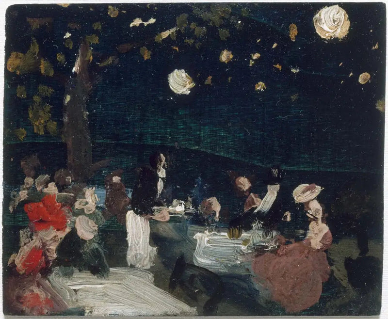 Café à noite com lanternas japonesas - Robert Henri