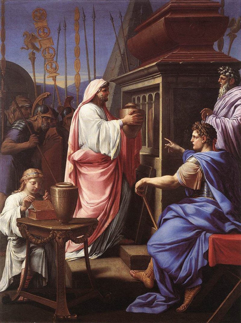 Calígula depositando as cinzas de sua mãe e de seu irmão no túmulo de seus antepassados - Eustache Le Sueur