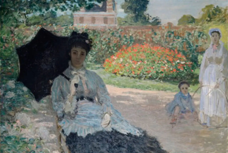 Camille no jardim com Jean e uma criada - Claude Monet