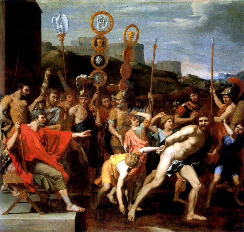 Camille liberta o mestre de escola de Faléries para seus alunos - Nicolas Poussin