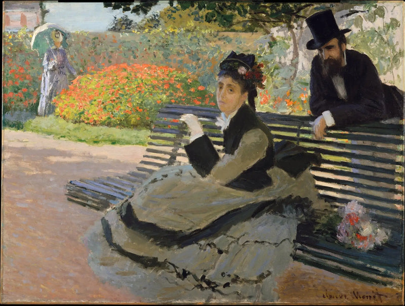 Camille Monet em um banco de jardim - Claude Monet