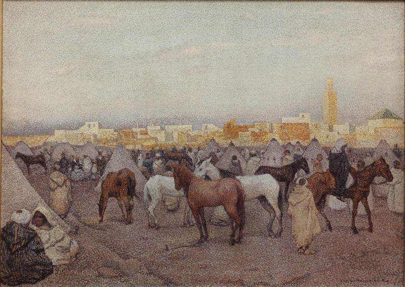 Acampamento de tendas ou feira de cavalos perto de Marrakech - Théo van Rysselberghe