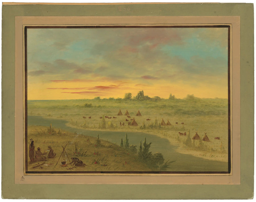 Acampamento dos Índios Pawnee ao pôr do sol - George Catlin