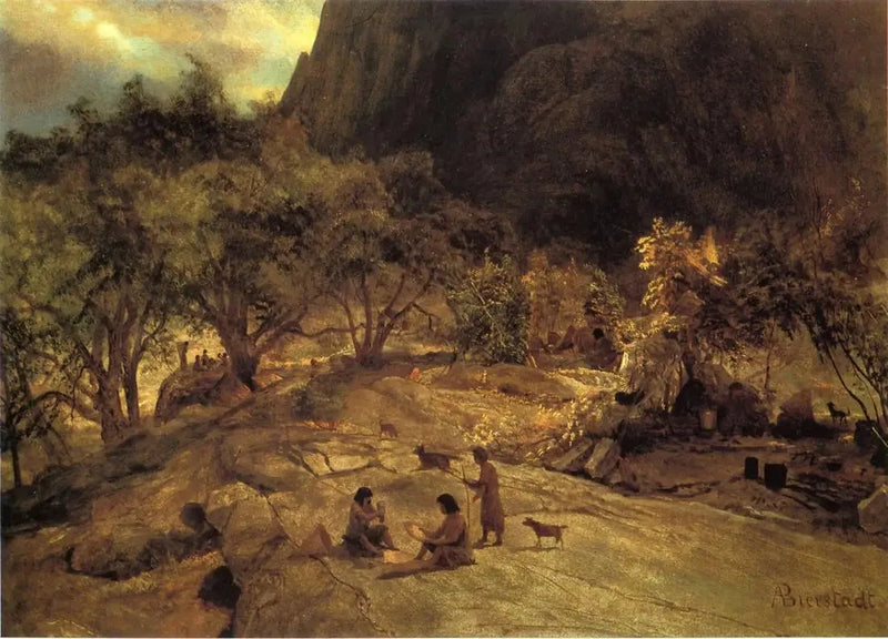 Acampamento indígena de Mariposa, Vale de Yosemite, Califórnia - Albert Bierstadt