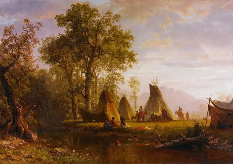 Acampamento indígena, fim de tarde - Albert Bierstadt