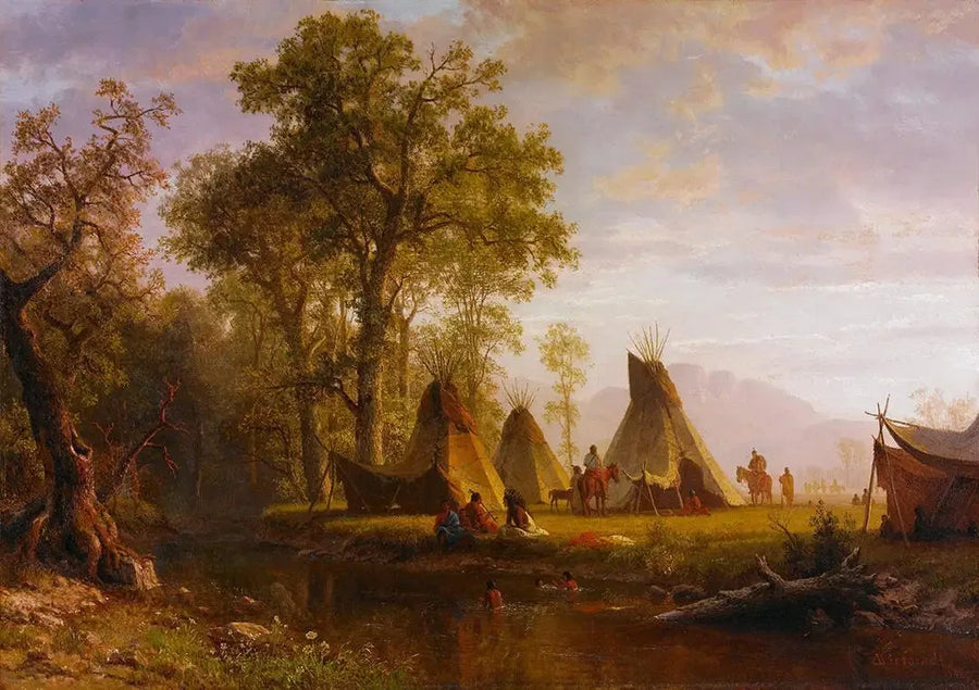 Acampamento indígena, fim de tarde - Albert Bierstadt