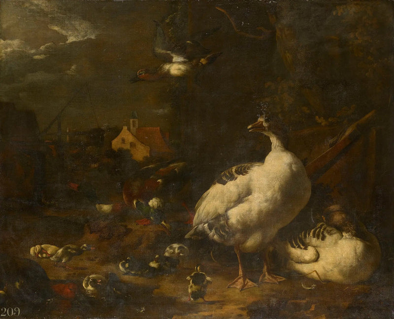 Patos e gansos em um pátio de fazenda - Melchior de Hondecoeter