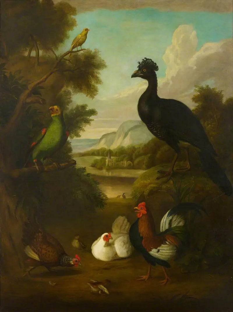 Canário, papagaio verde e outros pássaros em uma paisagem - Tobias Stranover