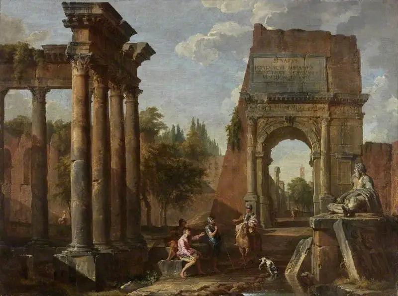 Capricho arquitetônico, Arco de Tito com figuras - Giovanni Paolo Panini