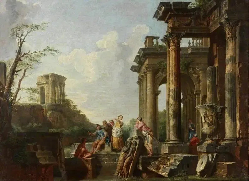 Capricho arquitetônico, ruínas romanas com figuras - Giovanni Paolo Panini