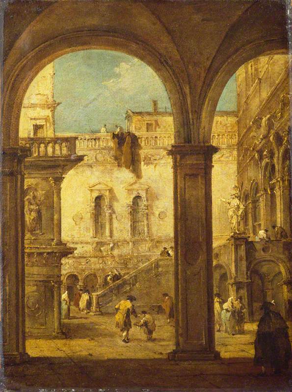 Capriccio com a corte do palácio dos Doges - Francesco Guardi