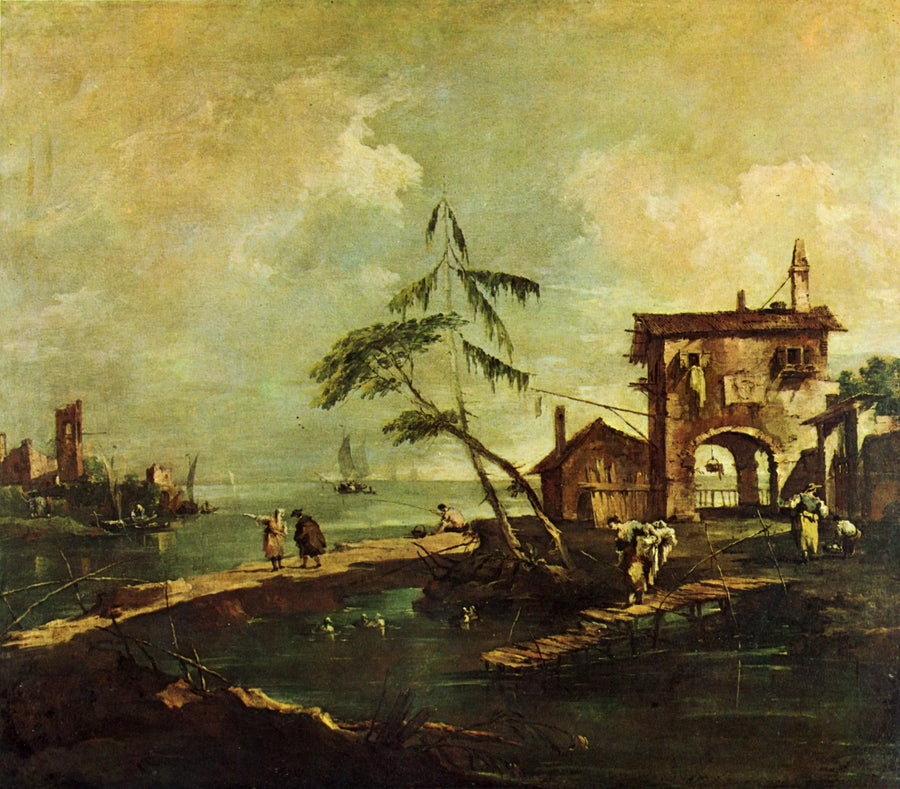 Capriccio com casa rústica à beira da laguna - Francesco Guardi