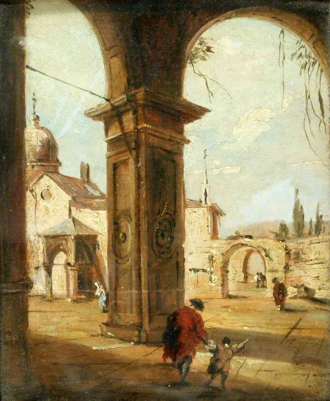 Capriccio com uma igreja vista através de um portal - Francesco Guardi