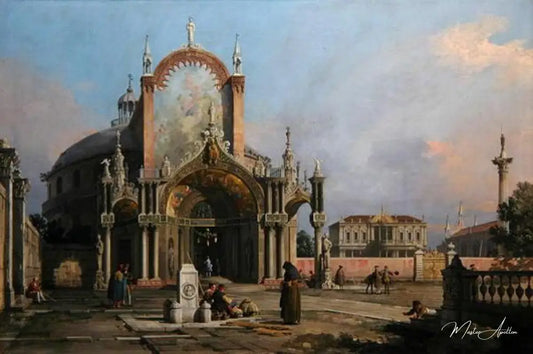 Capriccio d'une église, vers 1750 (huile sur toile) - Giovanni Antonio Canal - Reproductions de tableaux et peintures haut de gamme