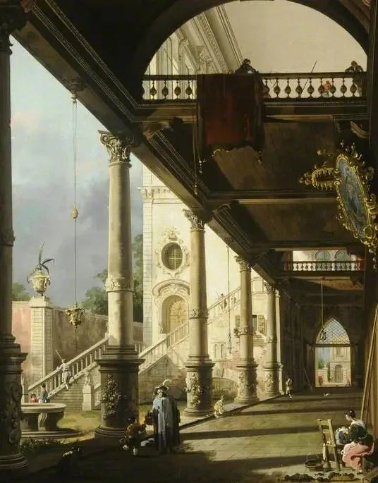 Capricho: Uma colunata que se abre para o pátio de um palácio - Canaletto